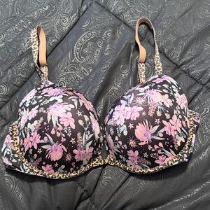 Victoria's Secret Black Bra with Pink Floral Design